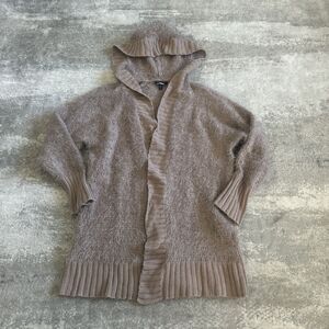 Express Longline Cardigan Sweater Womens Large Tan Eyelash Knit Hooded